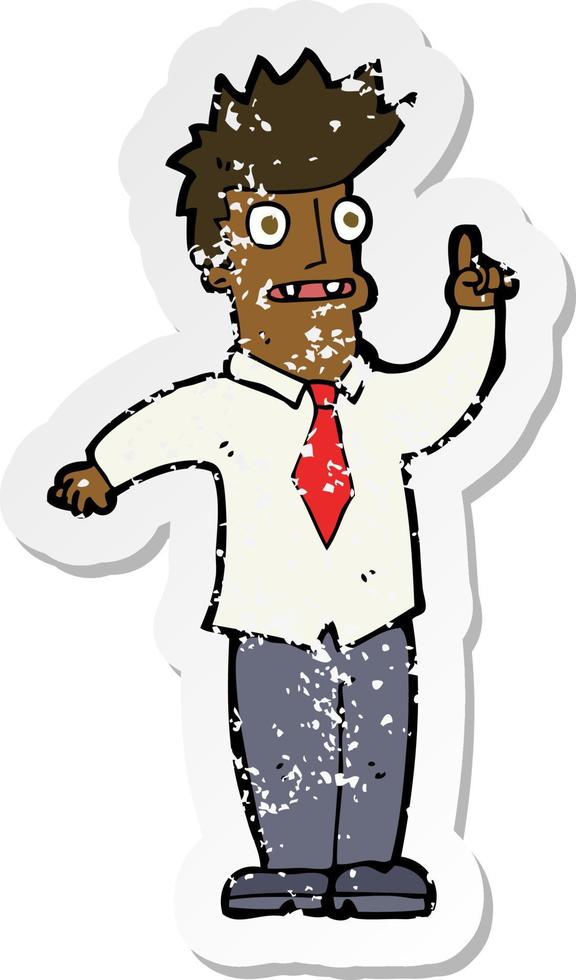 retro distressed sticker of a cartoon man with idea vector