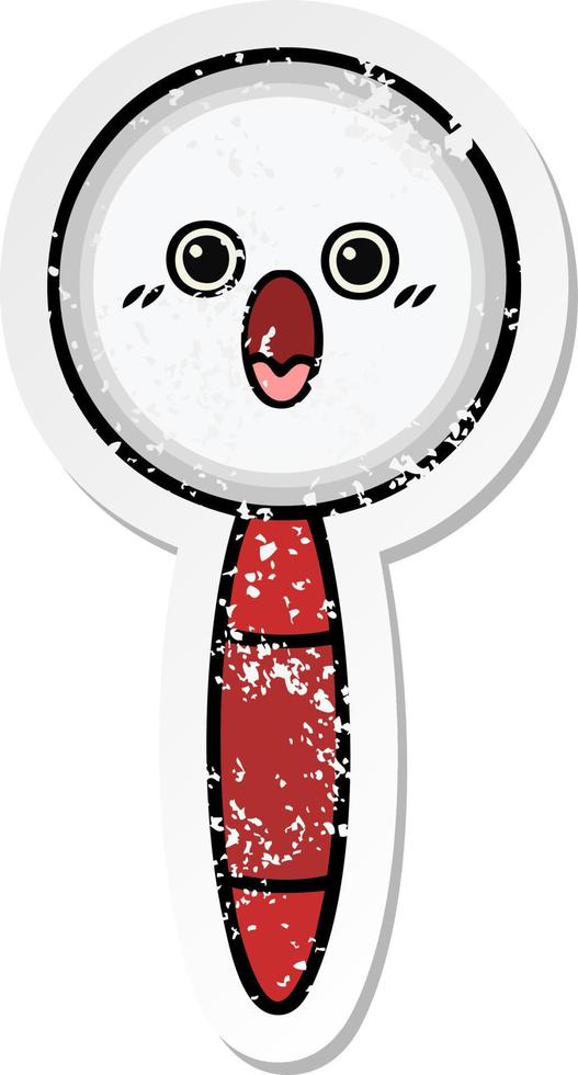 distressed sticker of a cute cartoon magnifying glass vector