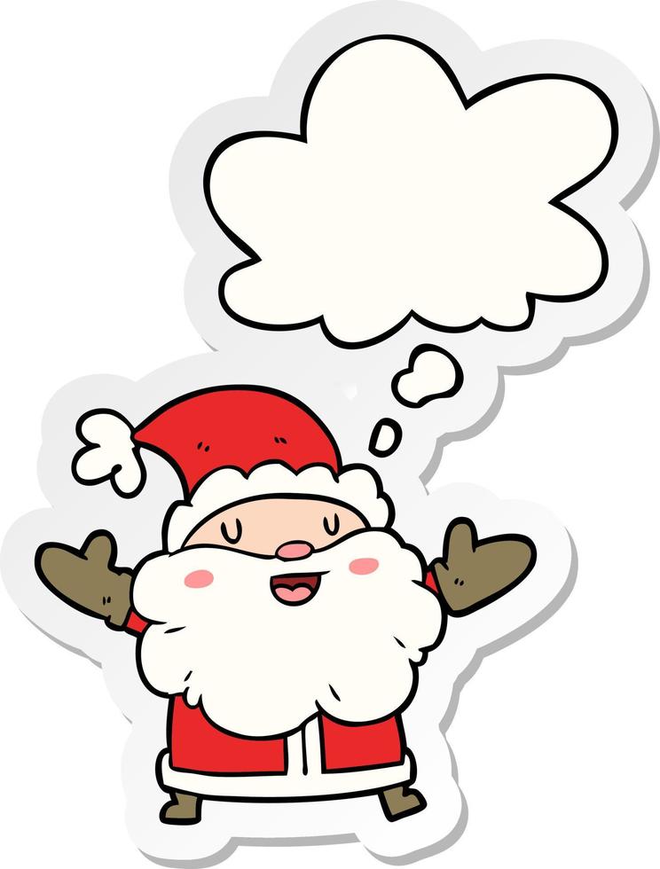 cartoon santa claus and thought bubble as a printed sticker vector