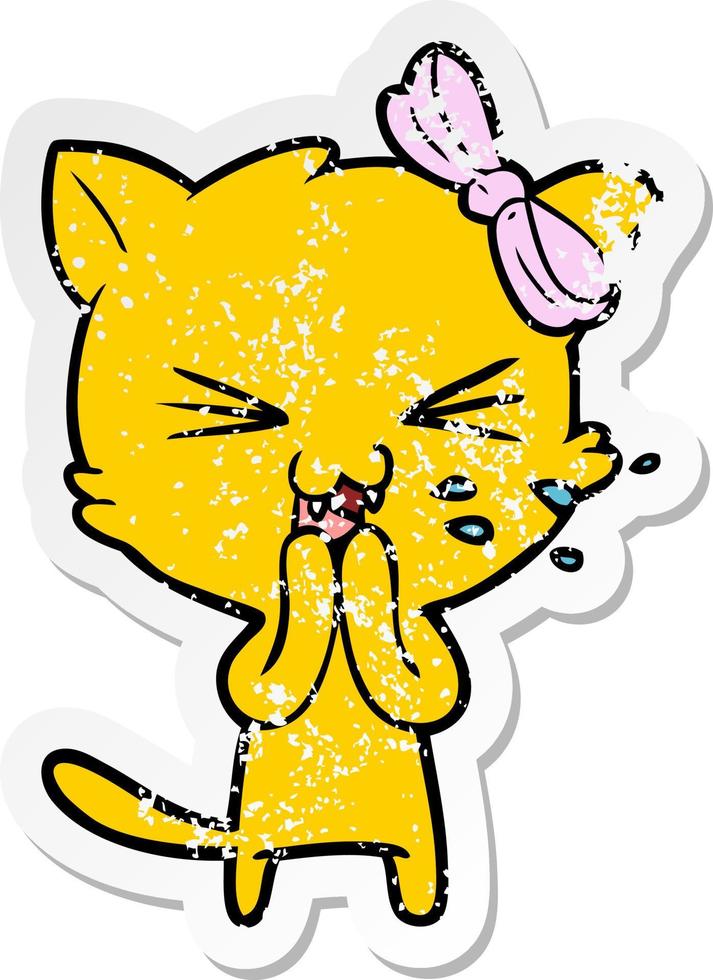 distressed sticker of a cartoon cat vector