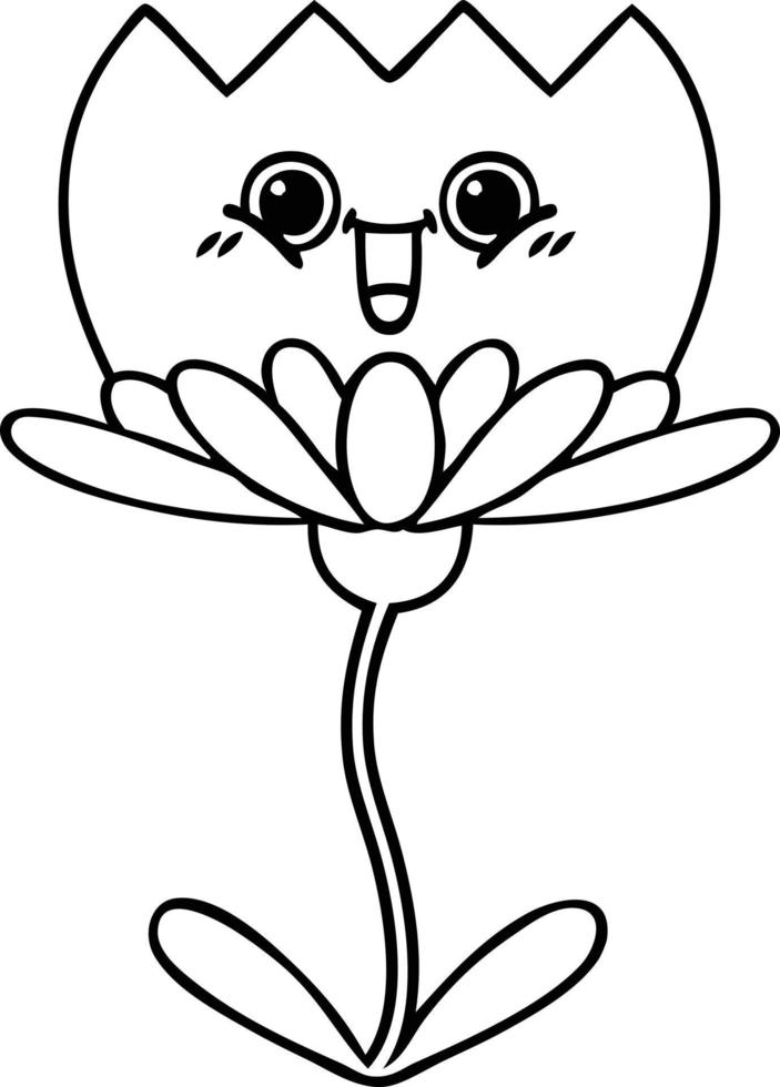 line drawing cartoon flower vector
