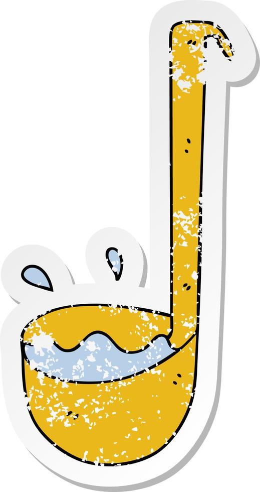 distressed sticker of a quirky hand drawn cartoon ladle vector