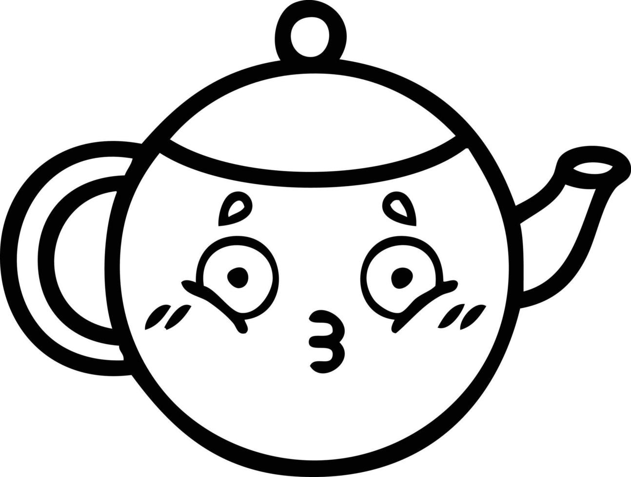 line drawing cartoon tea pot vector