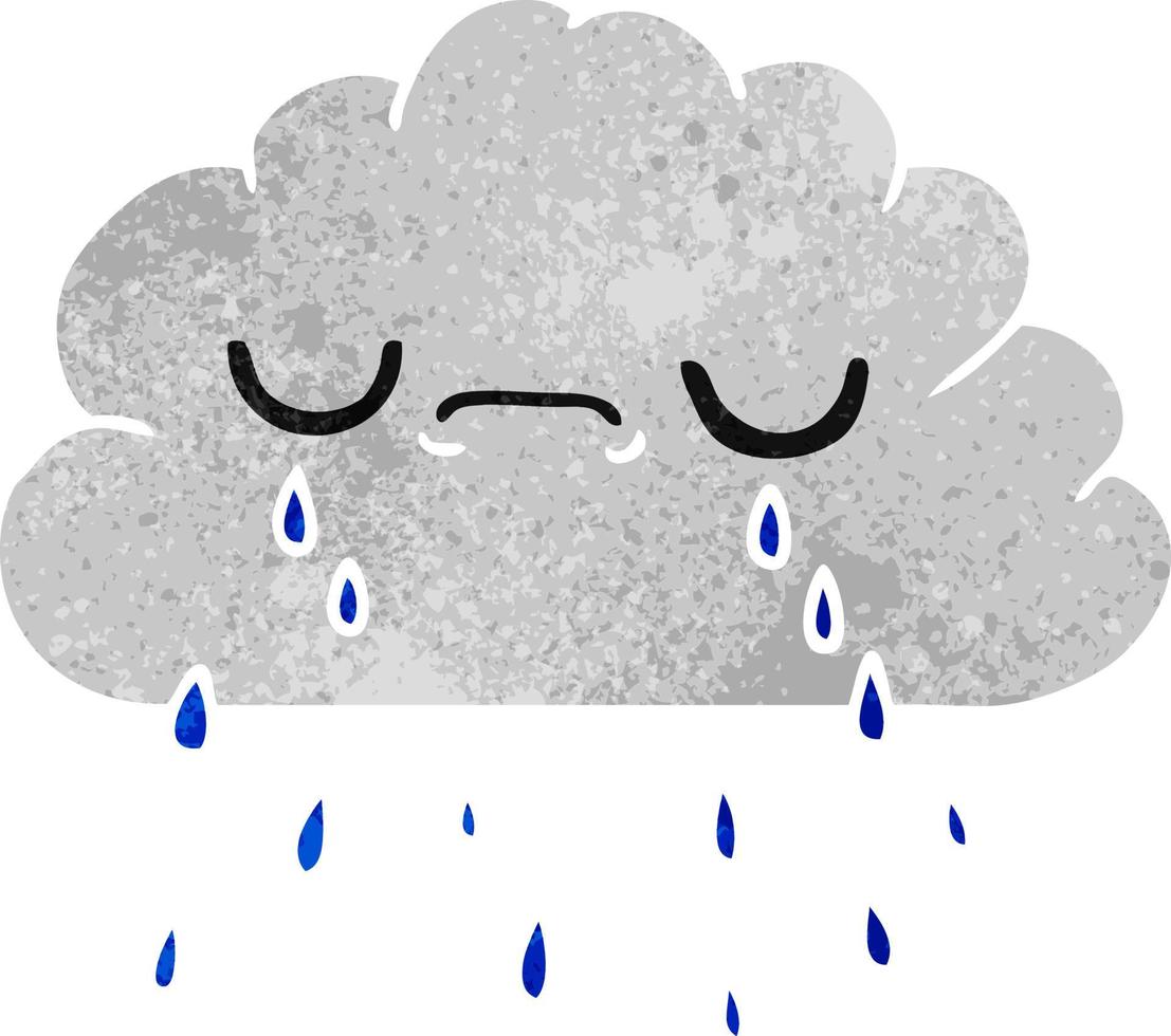 retro cartoon of cute crying cloud vector