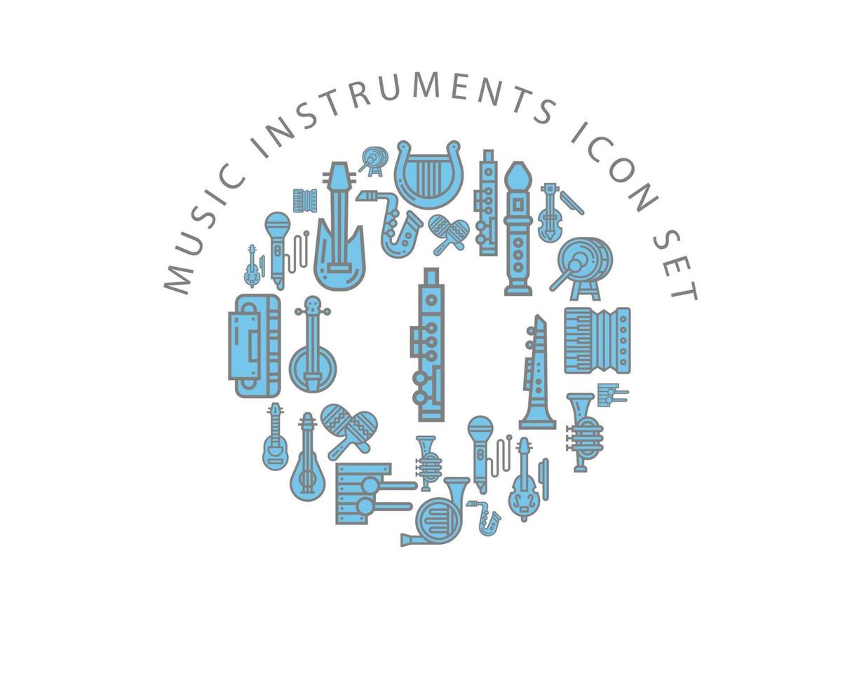 diseño de conjunto de iconos de instrumentos musicales sobre fondo blanco. vector