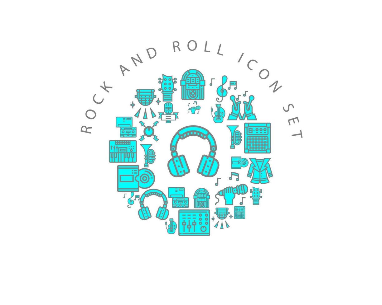 Rock and roll icon set design on white background. vector