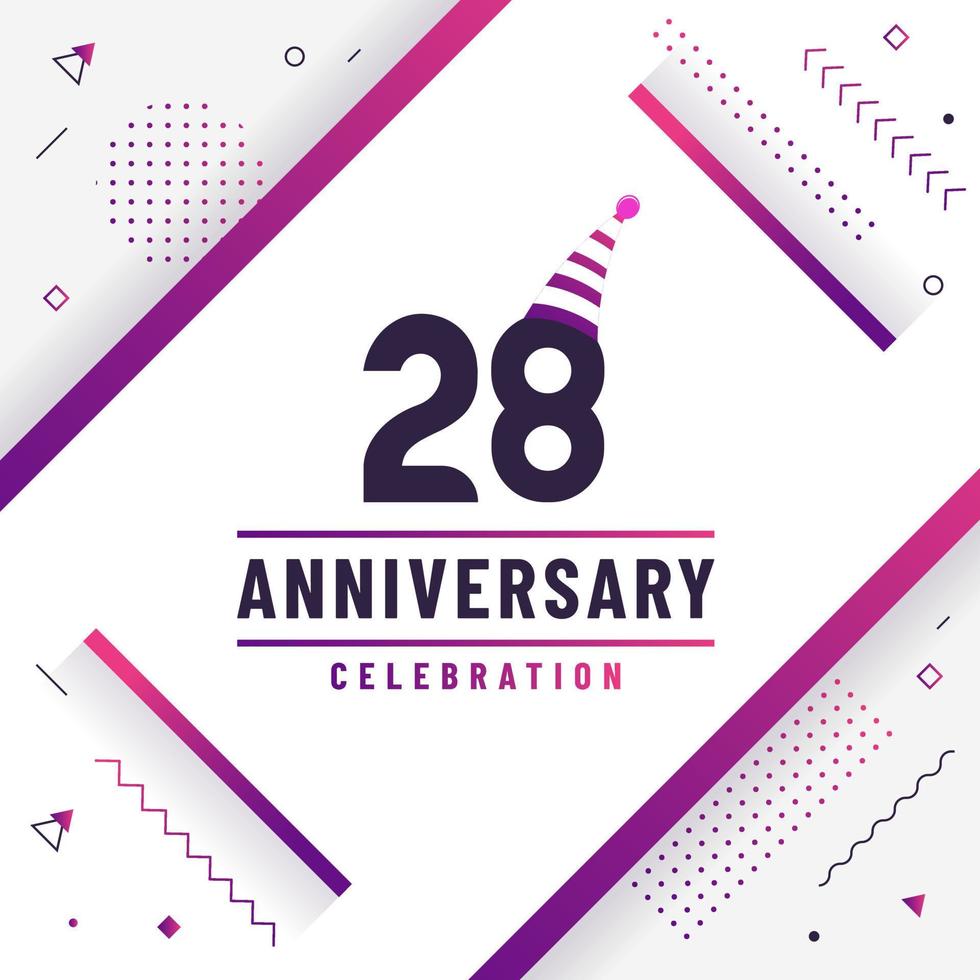 28 years anniversary greetings card, 28 anniversary celebration background free colorful vector. vector