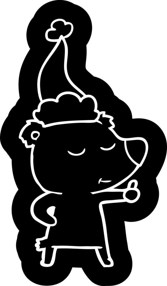 ícono de dibujos animados feliz de un oso dando pulgares hacia arriba con sombrero de santa vector