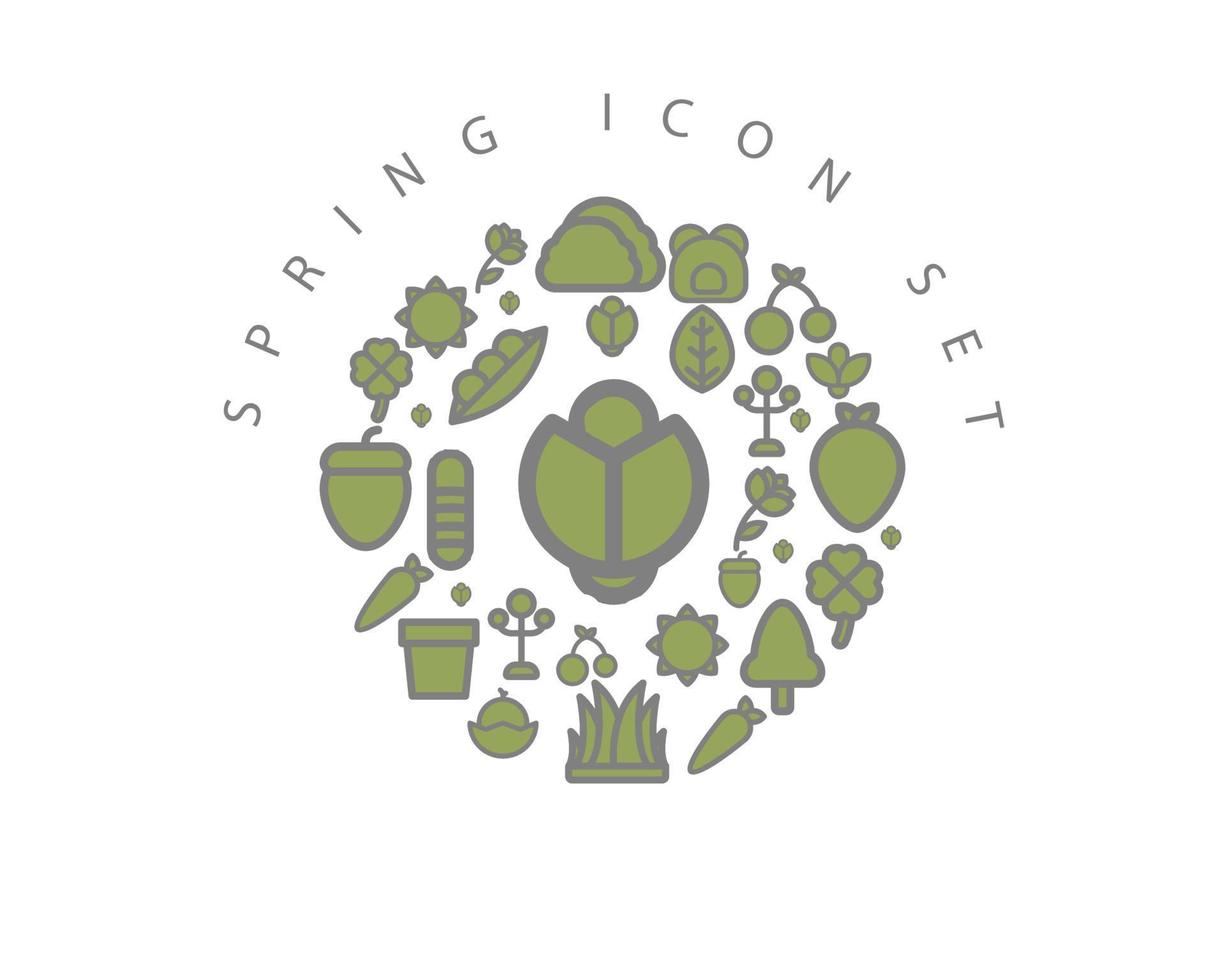 diseño de conjunto de iconos de primavera sobre fondo blanco. vector