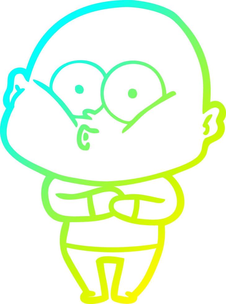 cold gradient line drawing cartoon bald man staring vector