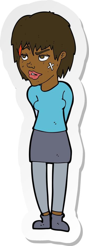 sticker of a cartoon woman with plaster on face vector