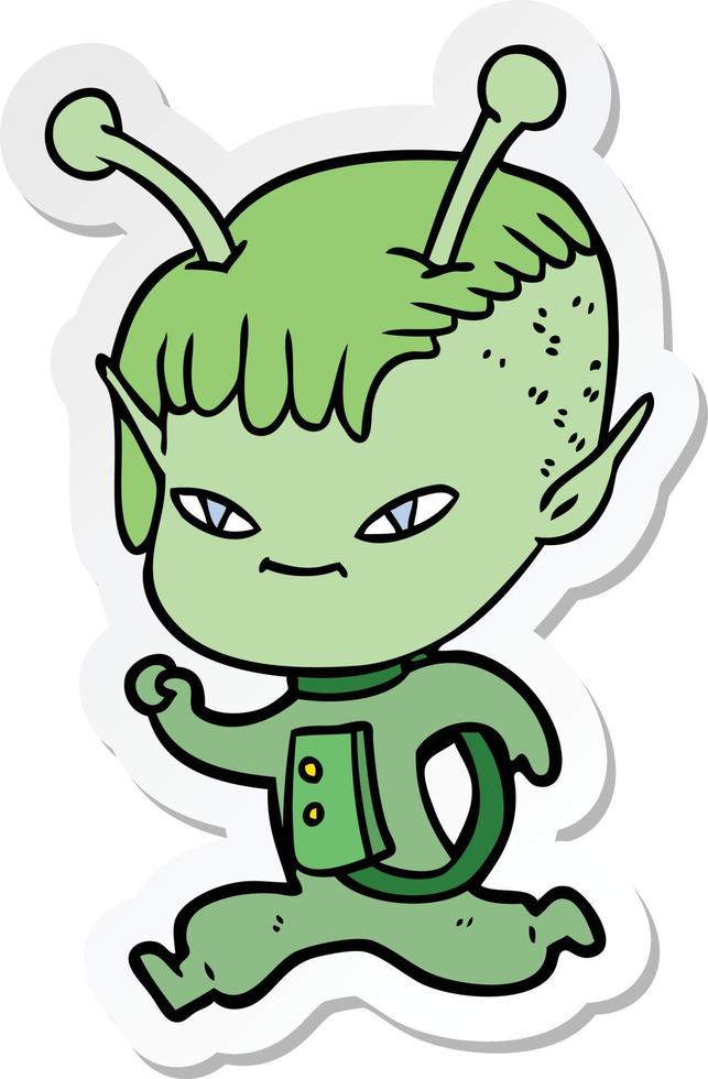 sticker of a cute cartoon alien girl vector