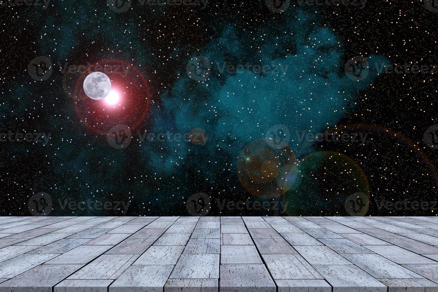 Nebula in galaxy with stone table photo