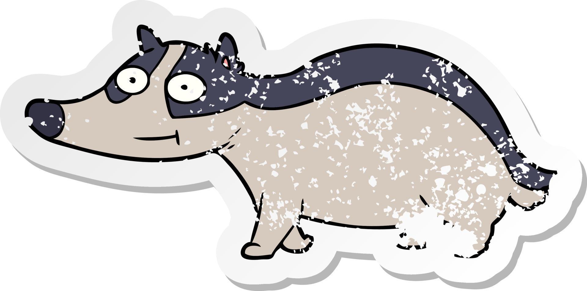 distressed sticker of a cartoon friendly badger vector