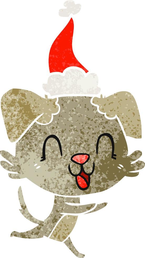 laughing retro cartoon of a dog wearing santa hat vector