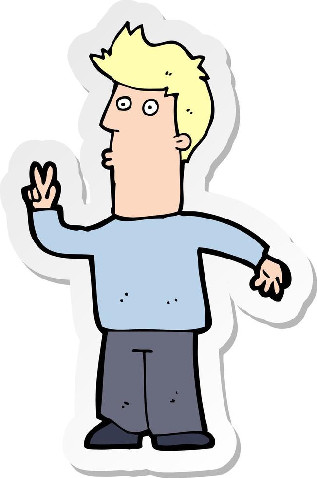 sticker of a cartoon man signalling with hand vector