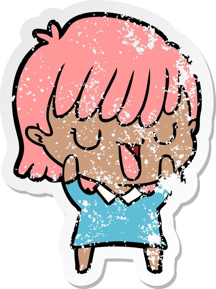 distressed sticker of a cartoon woman vector