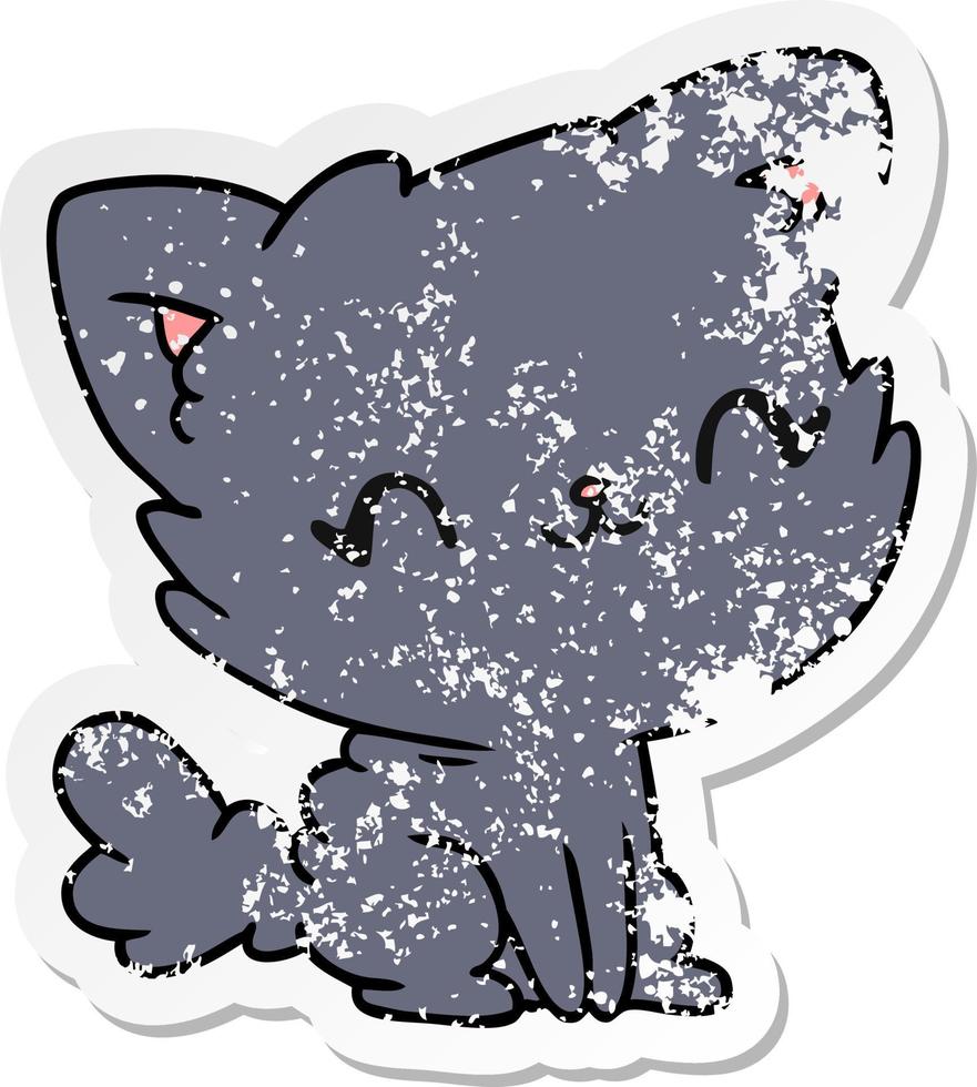 distressed sticker cartoon cute kawaii fluffy cat vector