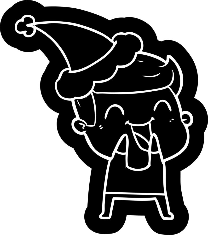 cartoon icon of a man laughing wearing santa hat vector