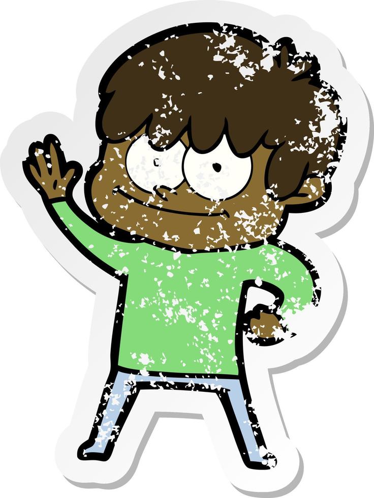 distressed sticker of a happy cartoon man vector