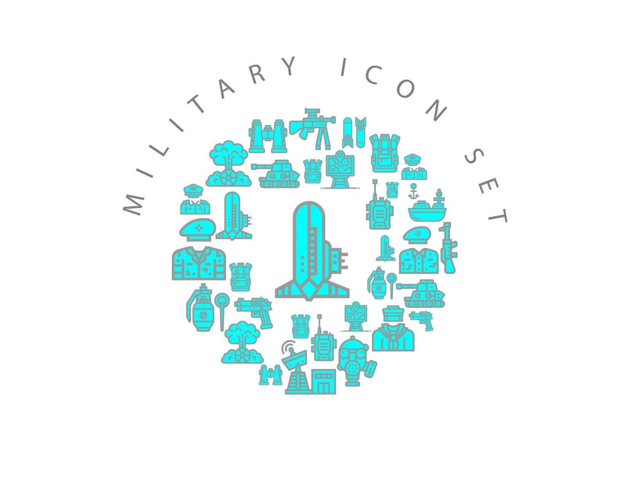 diseño de conjunto de iconos militares sobre fondo blanco vector