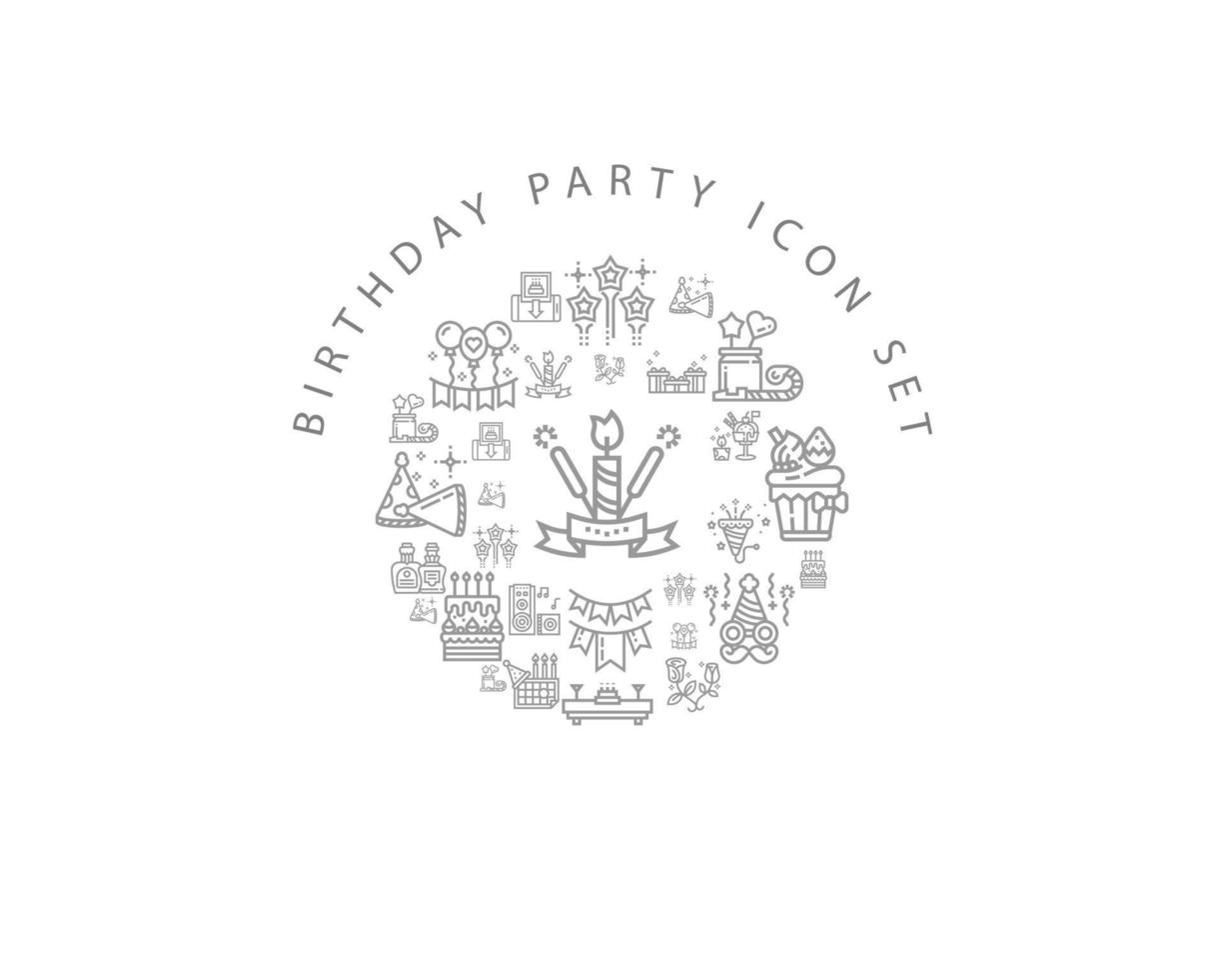 diseño de conjunto de iconos de fiesta de cumpleaños sobre fondo blanco. vector
