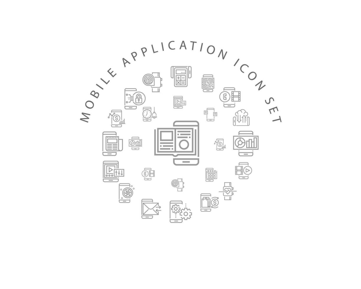 Mobile application icon set design on white background. vector