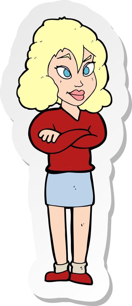 sticker of a cartoon woman with crossed arms vector