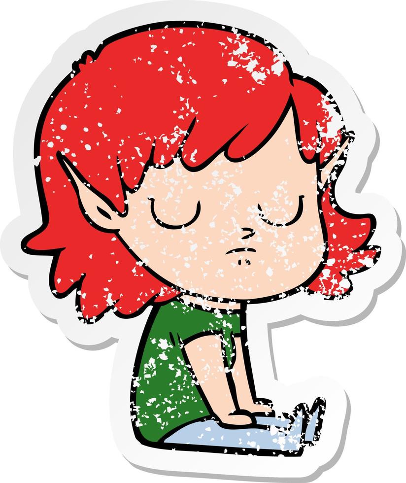 distressed sticker of a cartoon elf girl vector