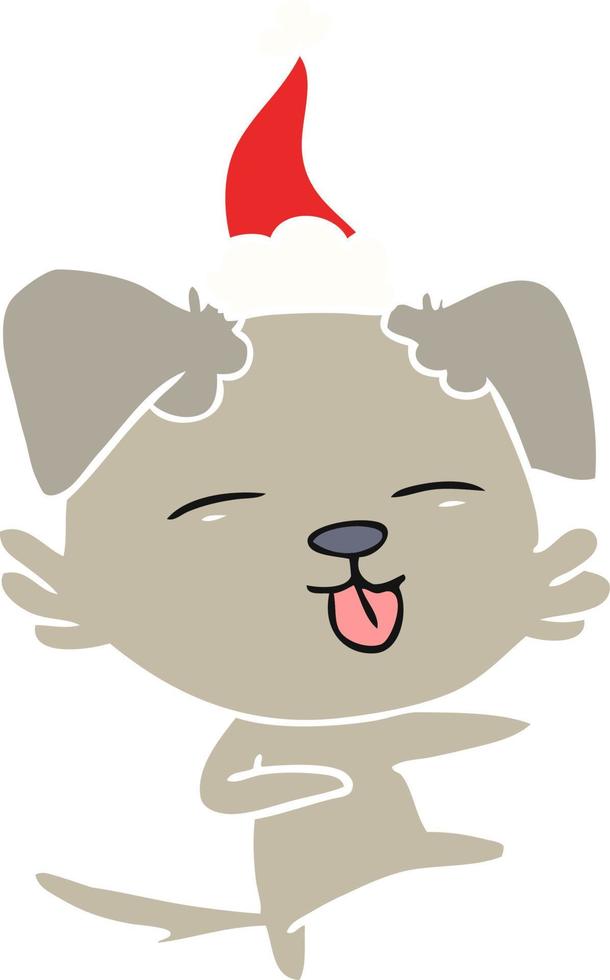 flat color illustration of a dog dancing wearing santa hat vector