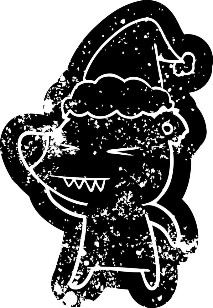 angry polar bear cartoon distressed icon of a wearing santa hat vector