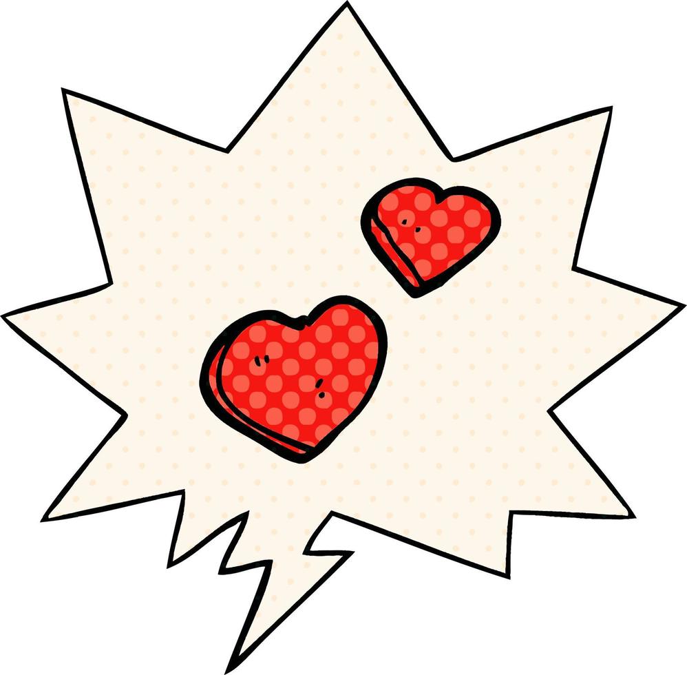 cartoon love hearts and speech bubble in comic book style vector