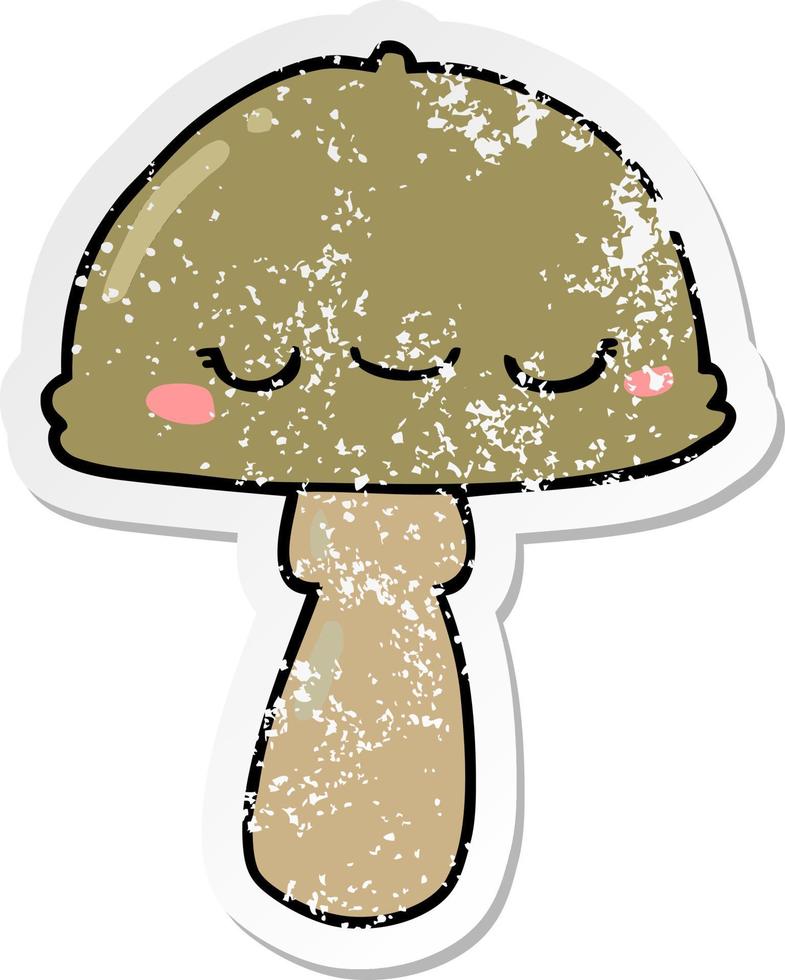 distressed sticker of a cartoon mushroom vector