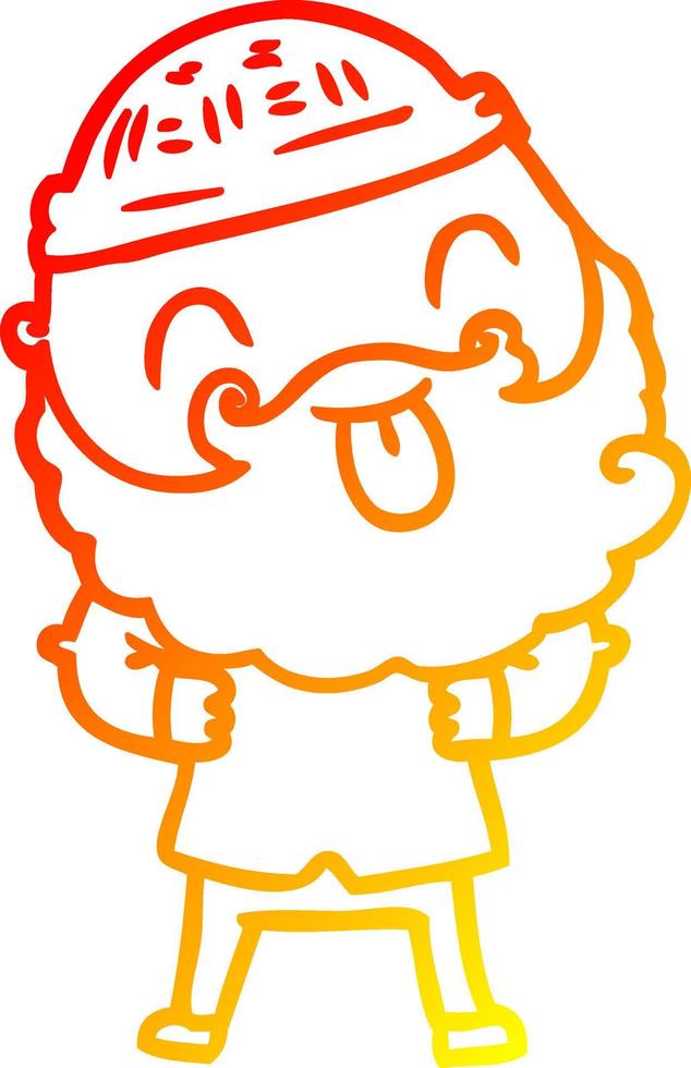 warm gradient line drawing man with beard sticking out tongue vector
