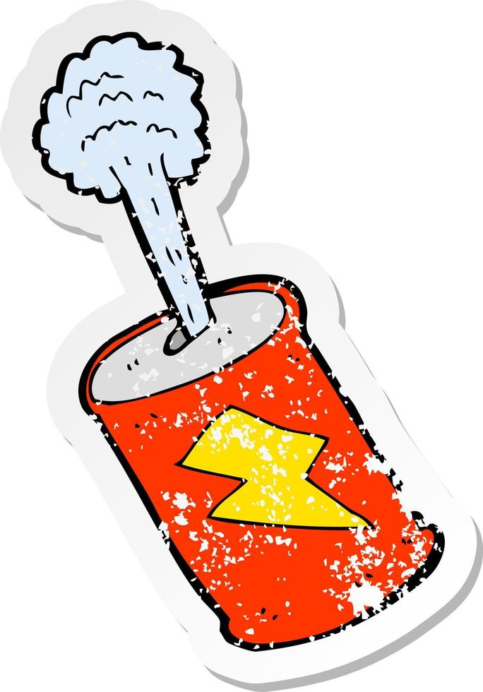 retro distressed sticker of a cartoon fizzing soda can vector