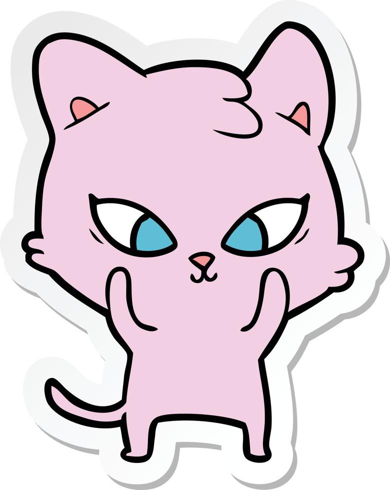 sticker of a cute cartoon cat vector
