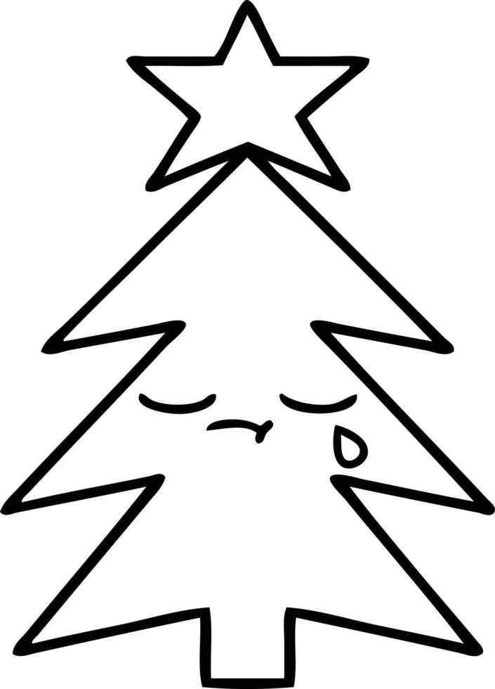 line drawing cartoon christmas tree vector