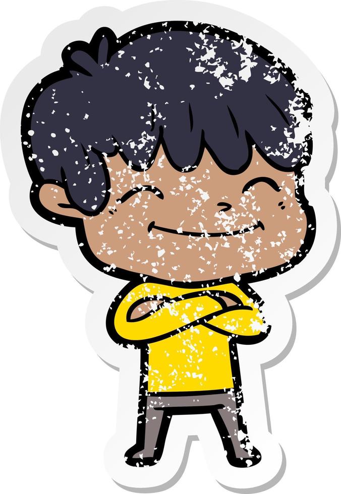distressed sticker of a cartoon happy boy vector