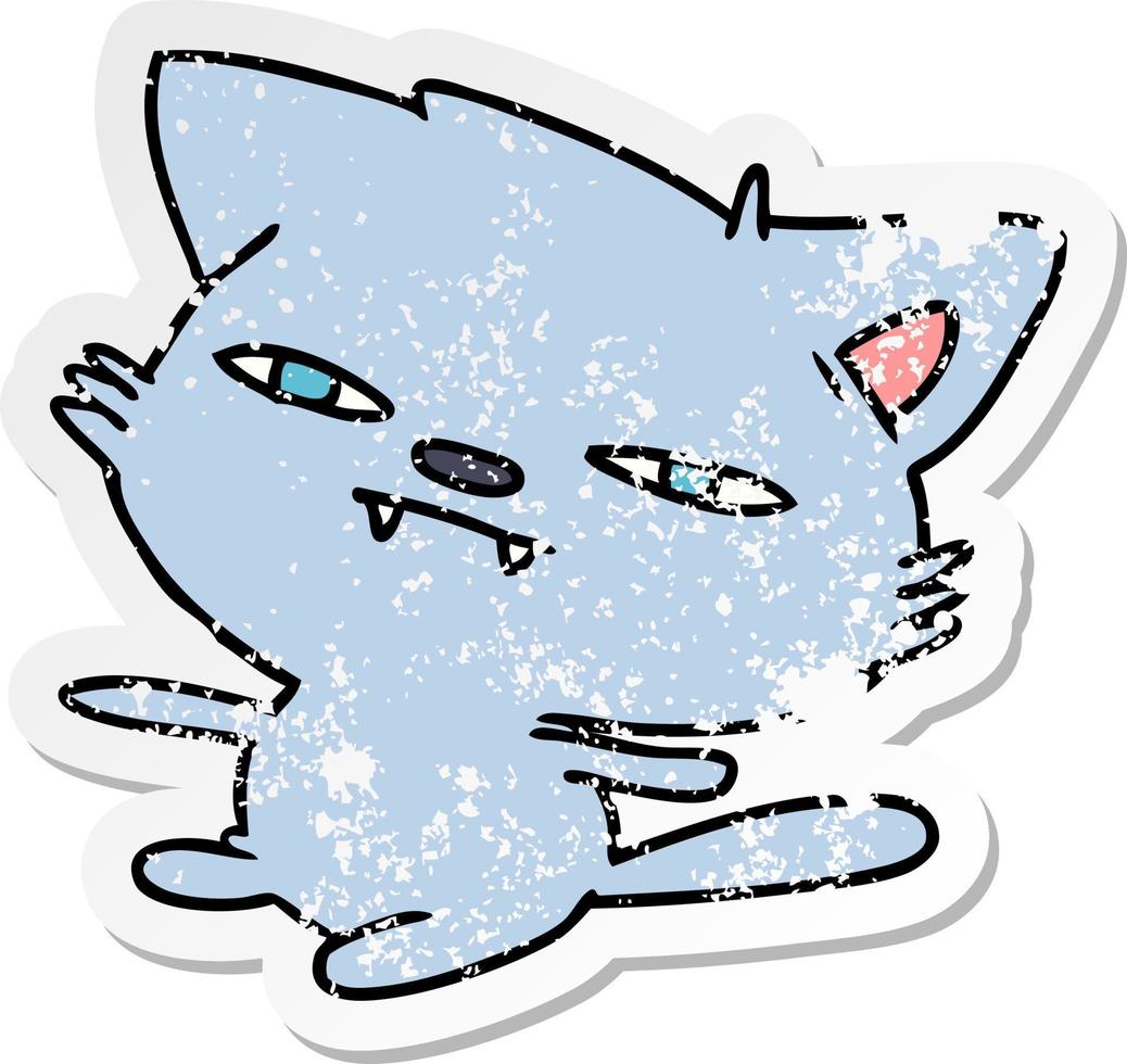 distressed sticker cartoon of cute kawaii cat vector