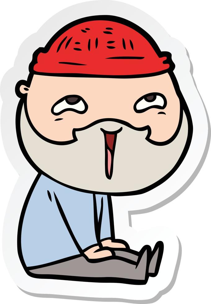 sticker of a cartoon happy bearded man vector