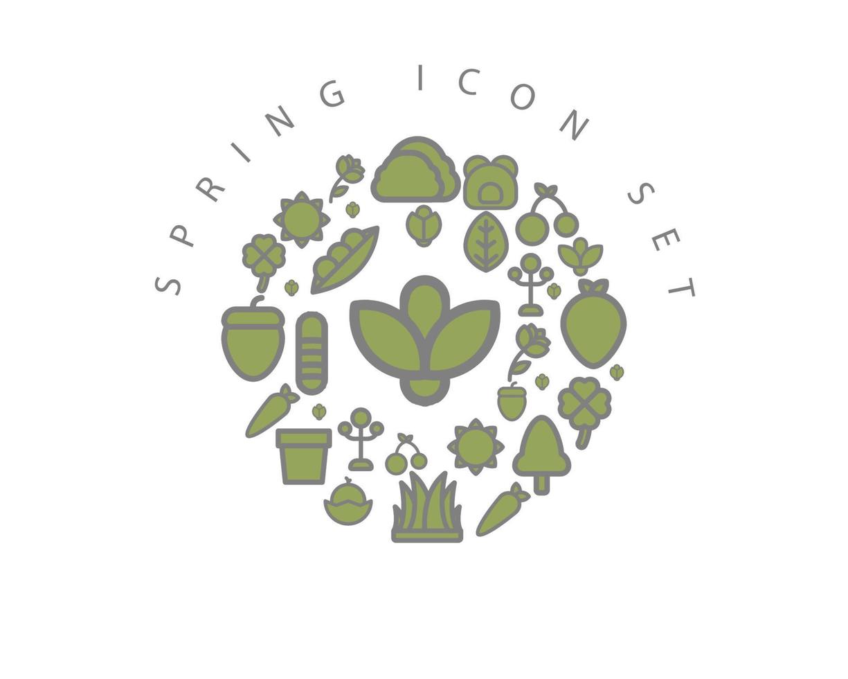 diseño de conjunto de iconos de primavera sobre fondo blanco. vector