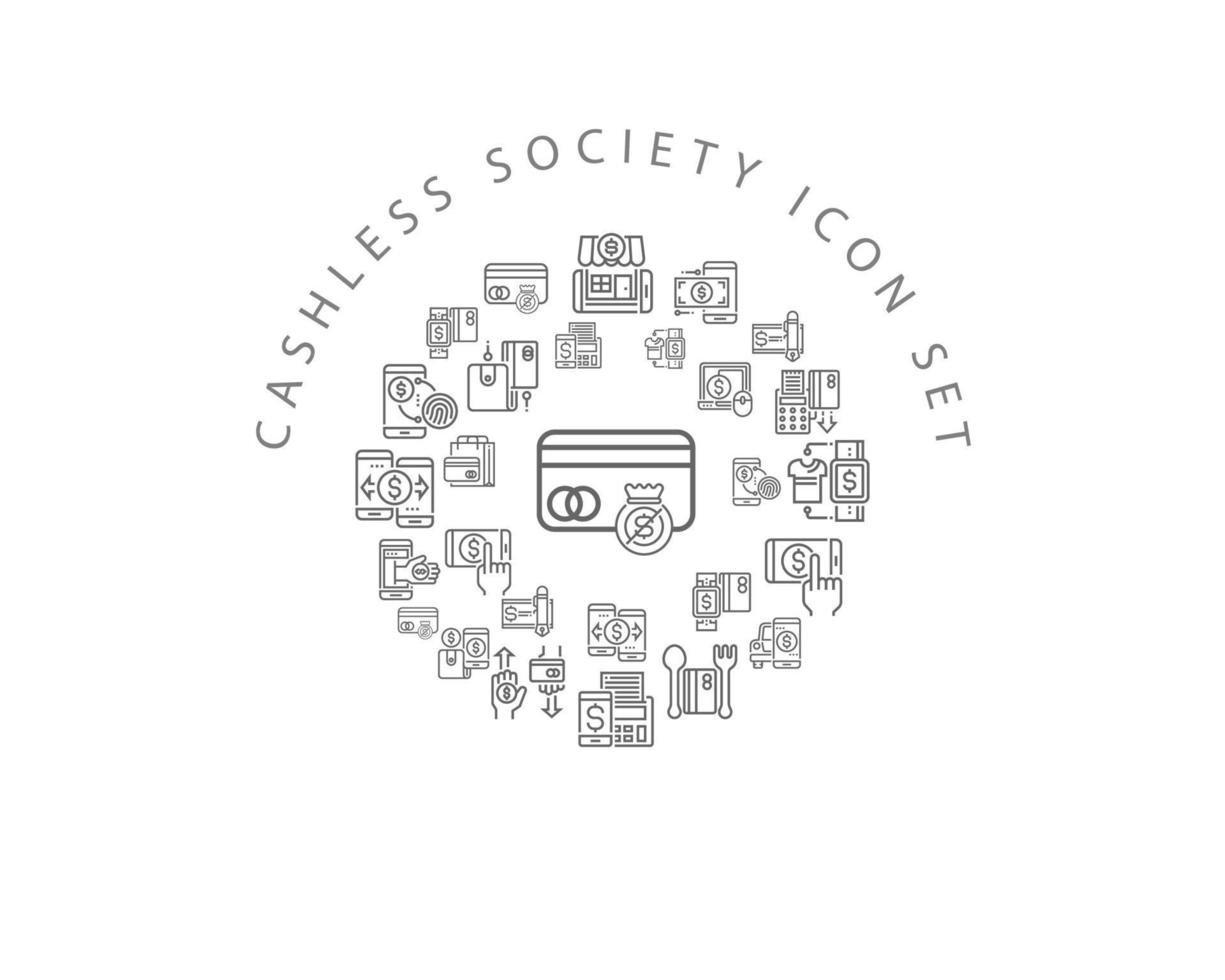 Cashless society icon set design on white background. vector