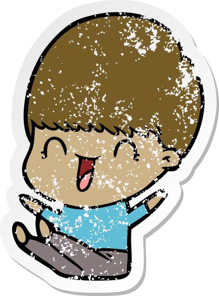 distressed sticker of a happy cartoon boy vector