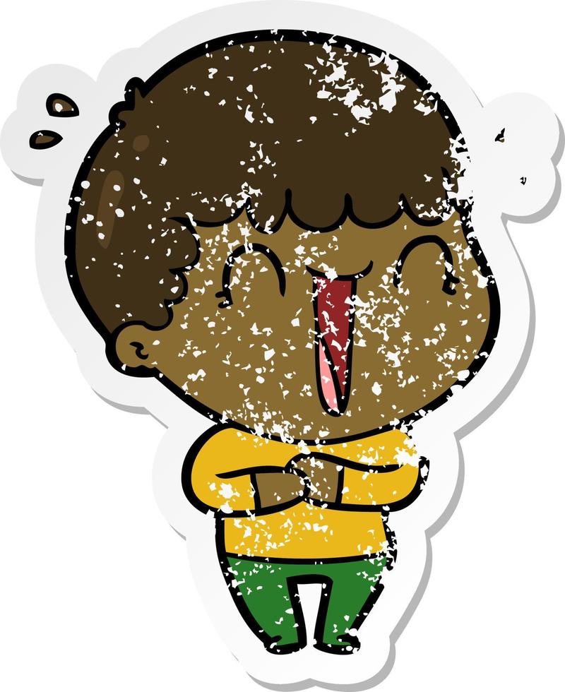 distressed sticker of a laughing cartoon man vector