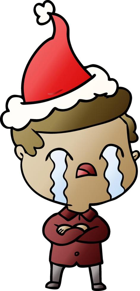 caricatura degradada de un hombre llorando con sombrero de santa vector