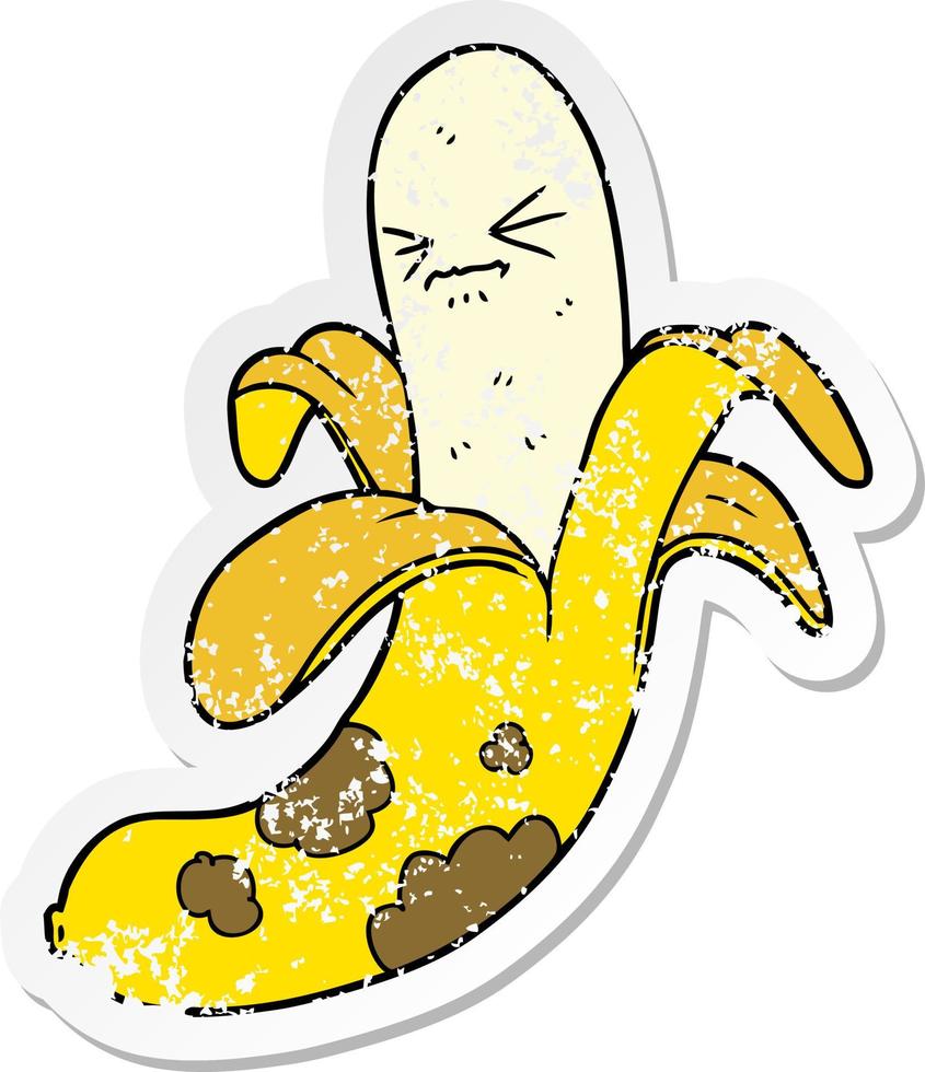pegatina angustiada de un plátano podrido de dibujos animados vector