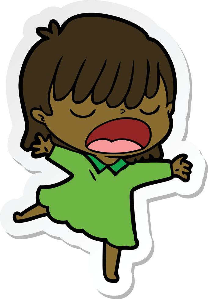 sticker of a cartoon woman talking loudly vector