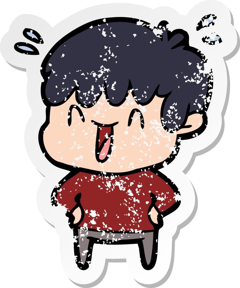 distressed sticker of a cartoon laughing boy vector