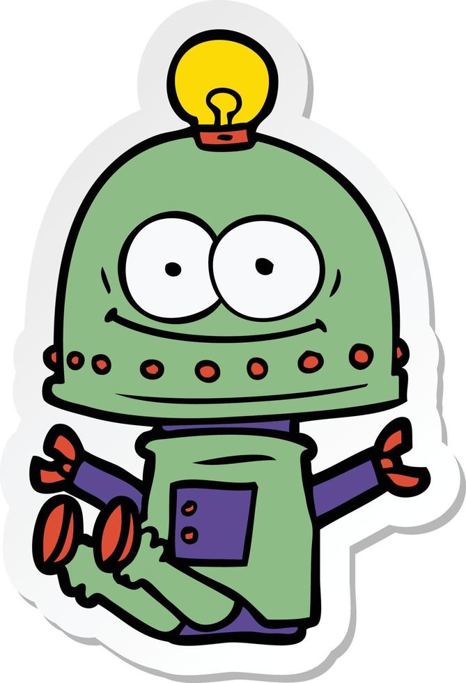 sticker of a happy carton robot with light bulb vector