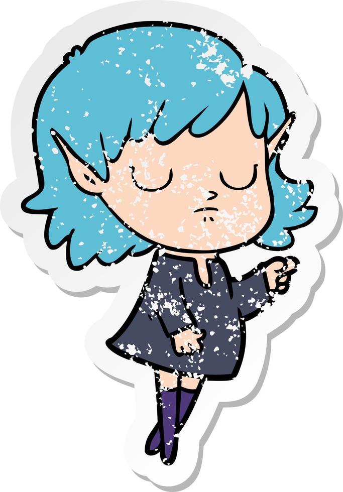 distressed sticker of a cartoon elf girl vector